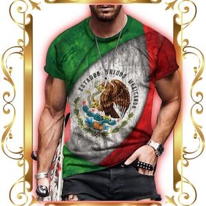 Men's Graphic T-shirt with 3D Digital Printing Inspired by Mexican Elements, Com
